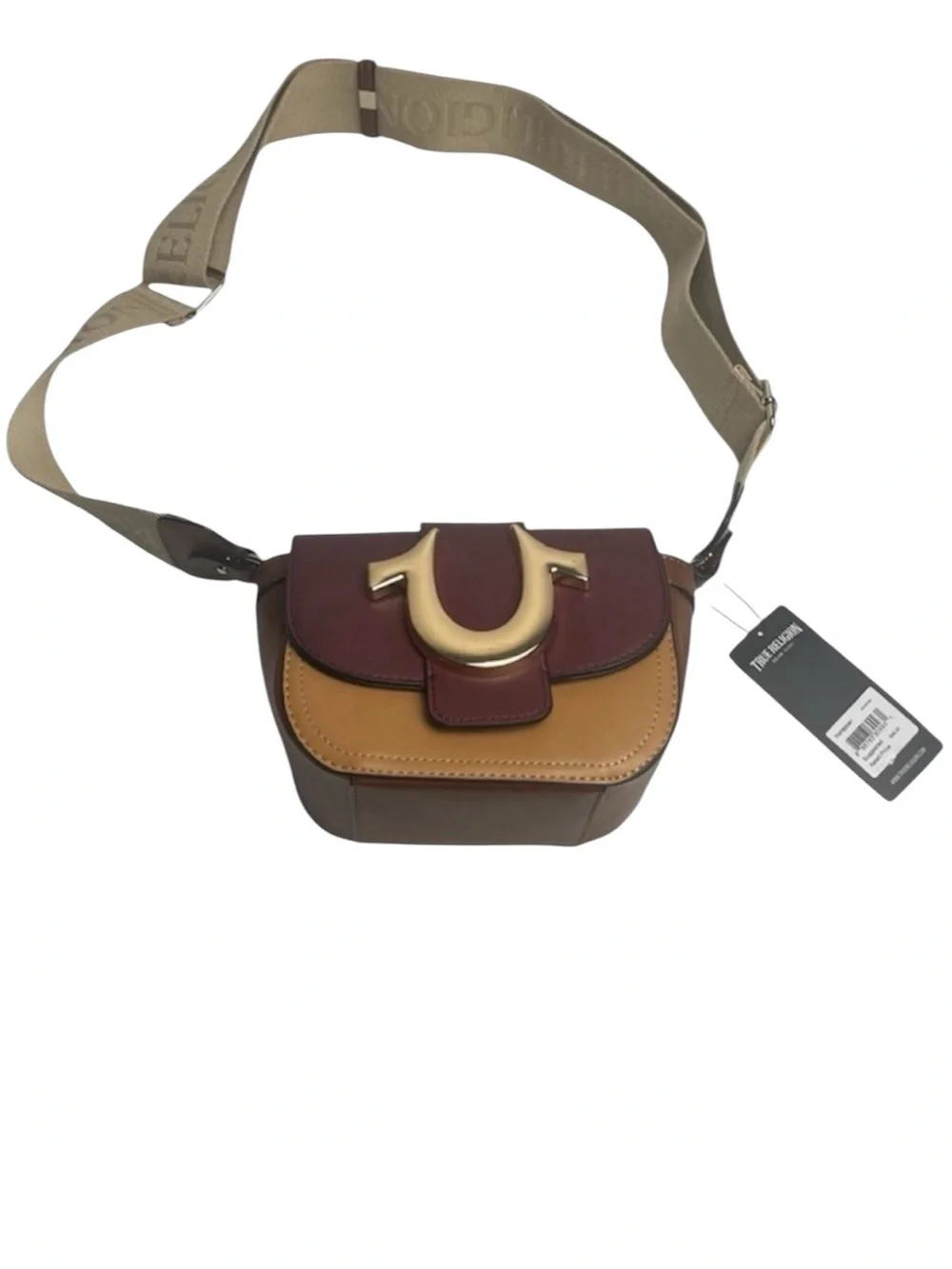 TRUE RELIGION Colorblock Crossbody Bag Gold Horseshoe Logo NWT